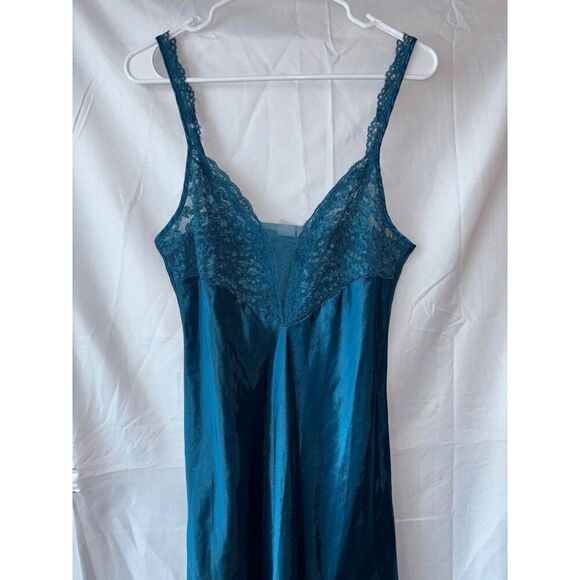 Victorias Secret Gold Label Dusty Blue Teal Polyester Night Gown Size Large - Picture 2 of 3